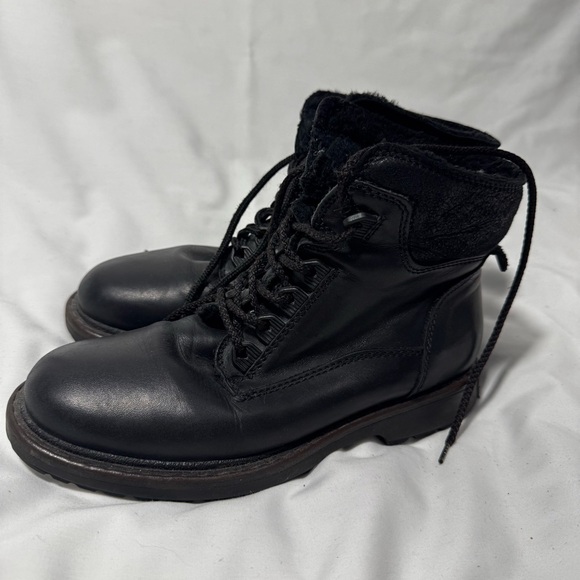 Italian Black Leather Combat Chunky Boots Lace-Up 7.5 38 Goth Grunge Biker Fall - Picture 4 of 11